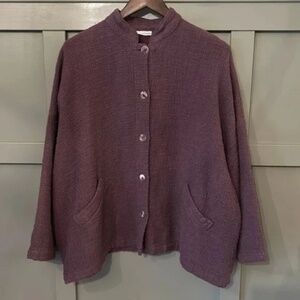 Bryn Walker Linen Cotton Textured Button Front Jacket Purple Boxy Size Medium